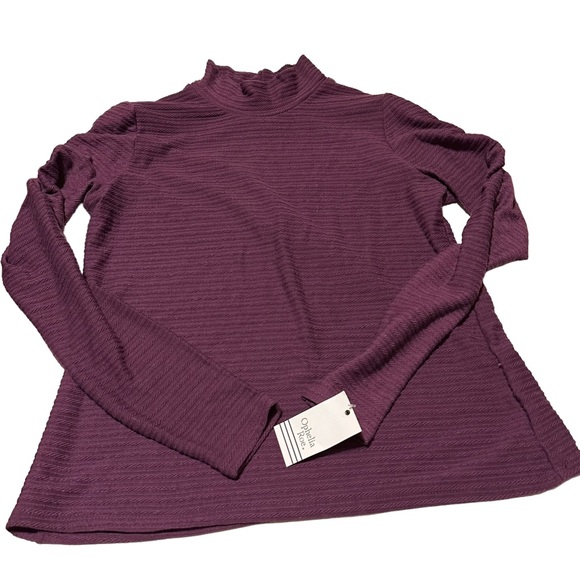Ophelia Roe Size XL Purple Textured Mock Neck Long Sleeve Ruched Top - Picture 2 of 5
